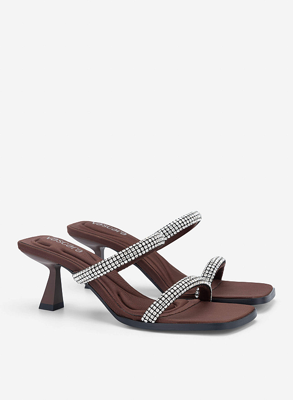 Crystal Strap Mules - MUL 0221 - Dark Brown - VASCARA