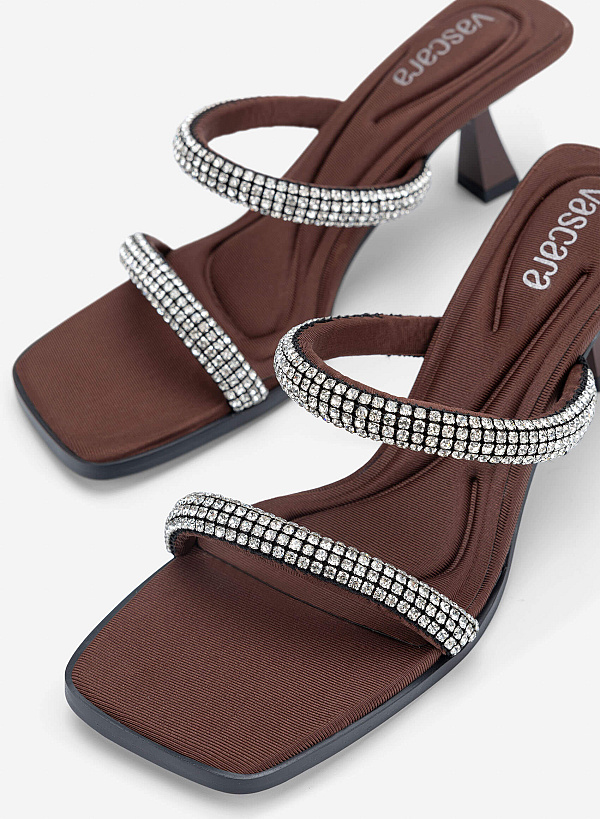 Crystal Strap Mules - MUL 0221 - Dark Brown - VASCARA
