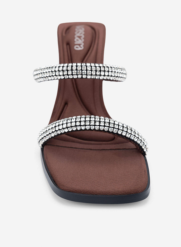 Crystal Strap Mules - MUL 0221 - Dark Brown - VASCARA