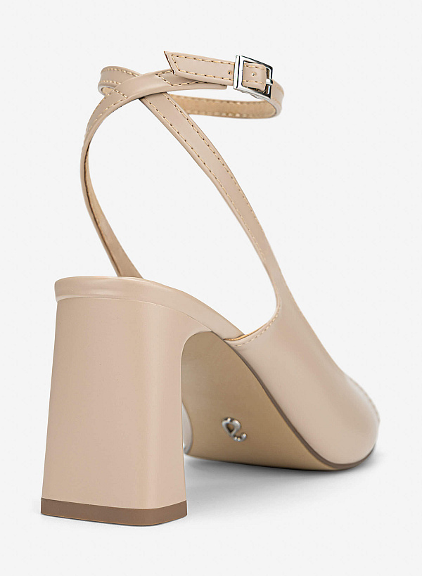Cut-out Block Heel Sandals - PUM 0820 - Beige - VASCARA