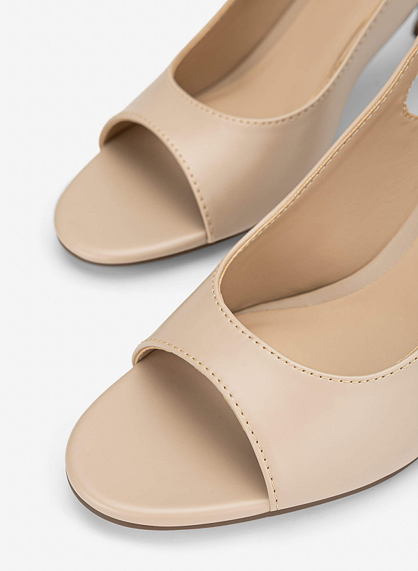 Cut-out Block Heel Sandals - PUM 0820 - Beige - VASCARA