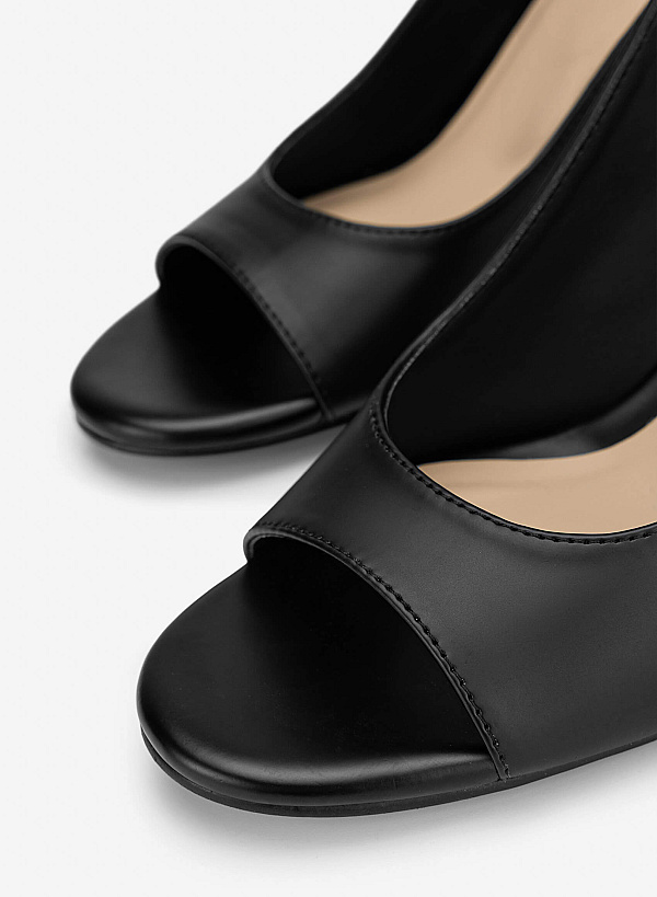 Cut-out Block Heel Sandals - PUM 0820 - Black - VASCARA