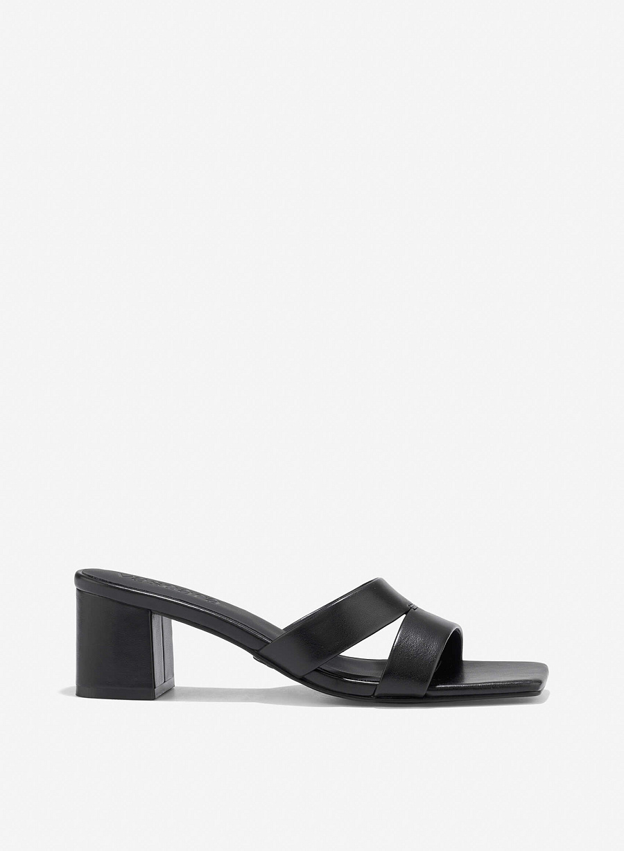 Cut-Out Strap Square Toe Mules - MUL 0213 - Black - vascara.com