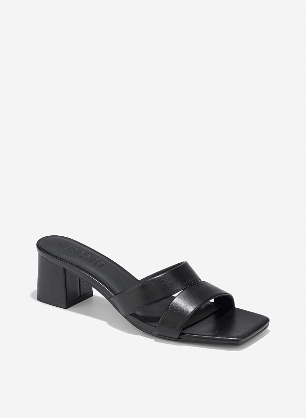 Cut-Out Strap Square Toe Mules - MUL 0213 - Black - VASCARA