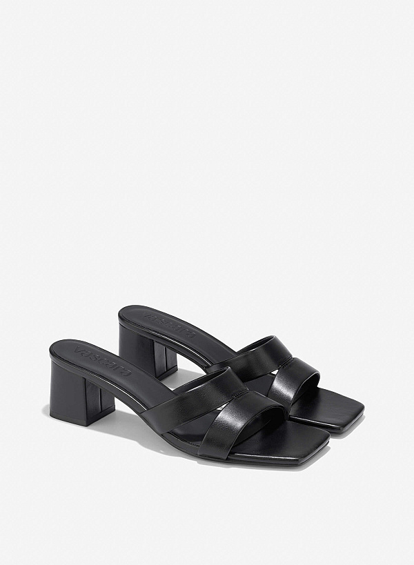 Cut-Out Strap Square Toe Mules - MUL 0213 - Black - VASCARA