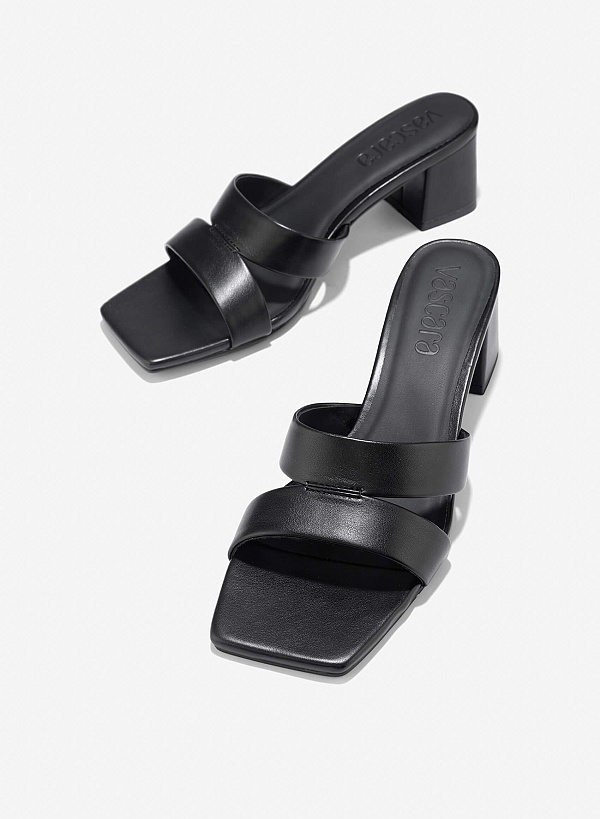 Cut-Out Strap Square Toe Mules - MUL 0213 - Black - VASCARA