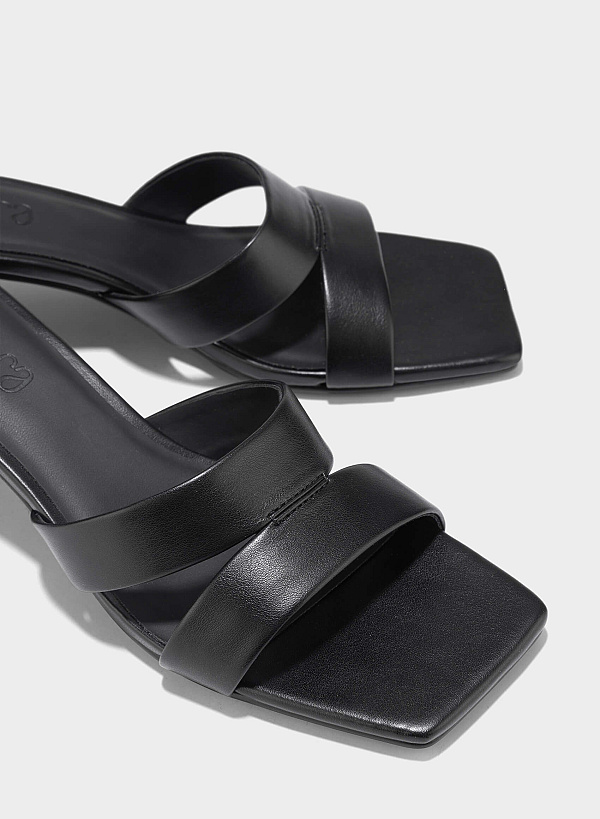 Cut-Out Strap Square Toe Mules - MUL 0213 - Black - VASCARA