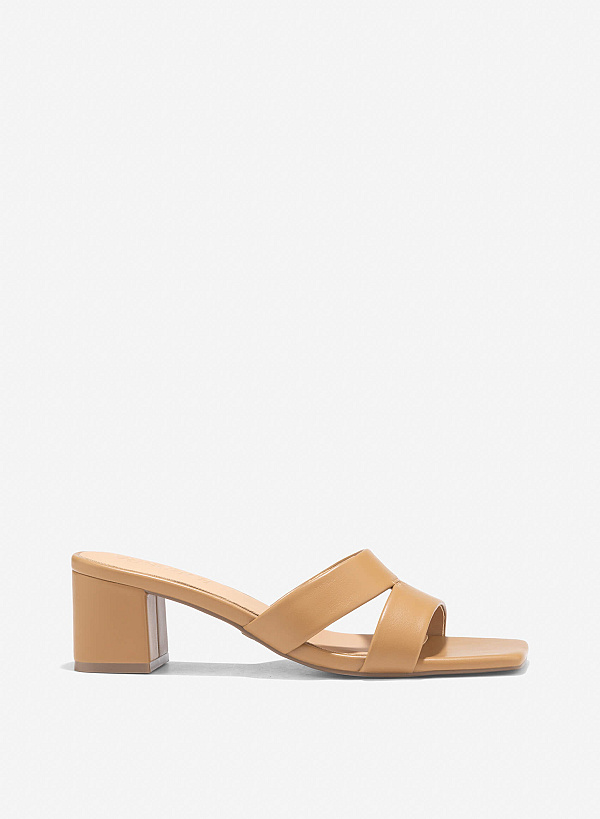 Cut-Out Strap Square Toe Mules - MUL 0213 - Light Brown