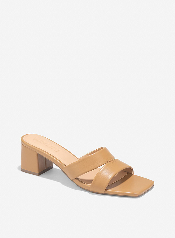 Cut-Out Strap Square Toe Mules - MUL 0213 - Light Brown - VASCARA