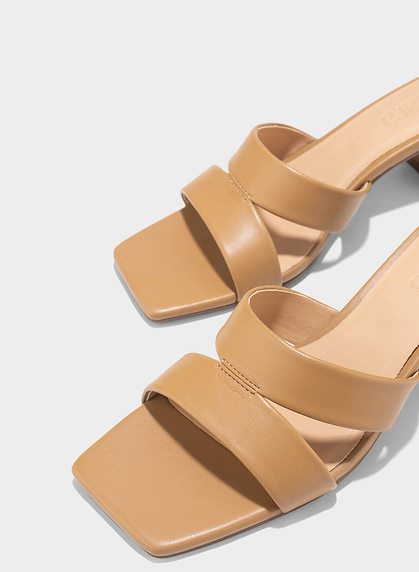 Cut-Out Strap Square Toe Mules - MUL 0213 - Light Brown - VASCARA