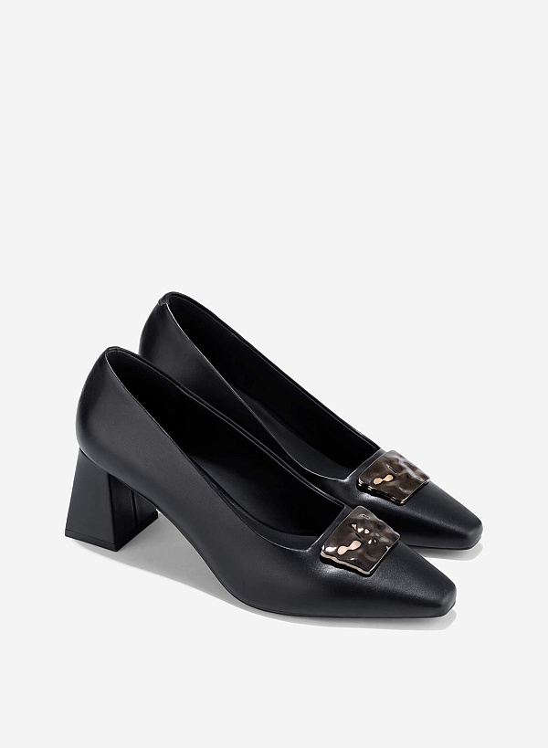 Décor Buckle Block Heel Pumps - HIG 0675 - Black - VASCARA