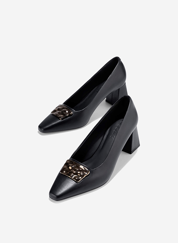 Décor Buckle Block Heel Pumps - HIG 0675 - Black - VASCARA