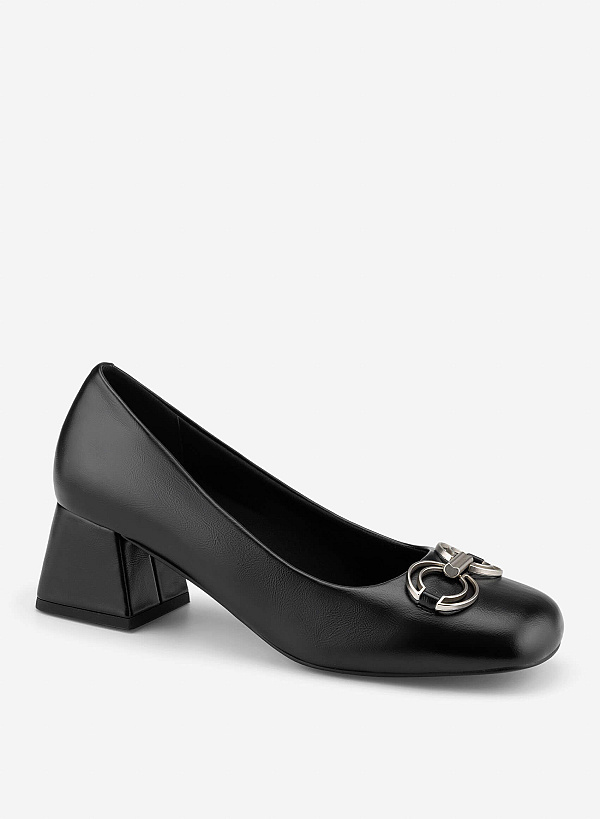 Décor Buckle Block Heel Pumps - HIG 0711 - Black - VASCARA