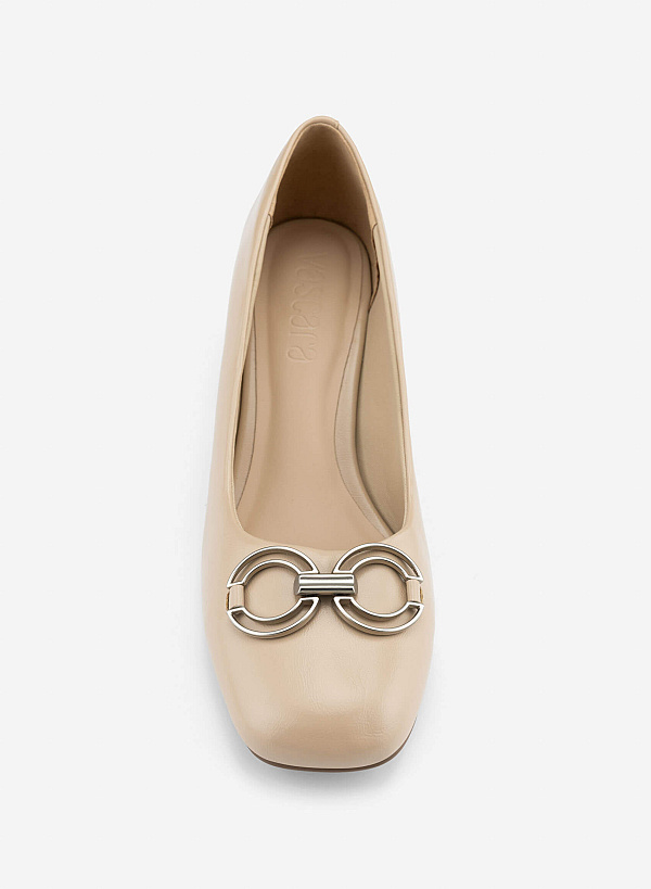 Décor Buckle Block Heel Pumps - HIG 0711 - Cream - VASCARA