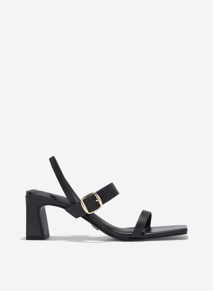 Décor Buckle Block Heeled Sandals - PUM 0795 - Black - vascara.com