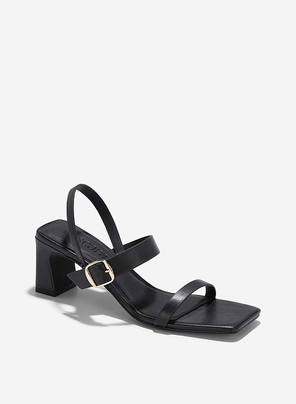 Décor Buckle Block Heeled Sandals - PUM 0795 - Black - VASCARA