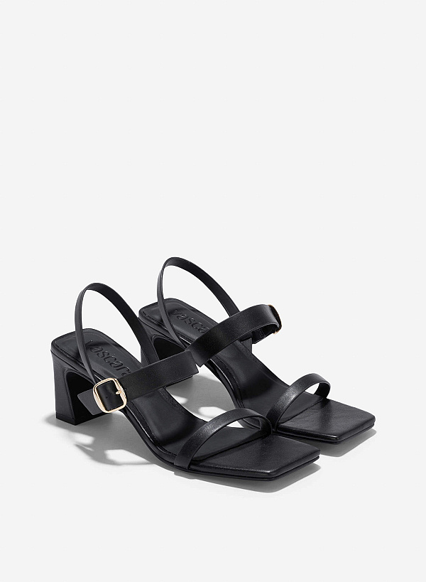 Décor Buckle Block Heeled Sandals - PUM 0795 - Black - VASCARA