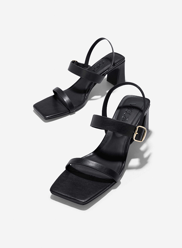 Décor Buckle Block Heeled Sandals - PUM 0795 - Black - VASCARA