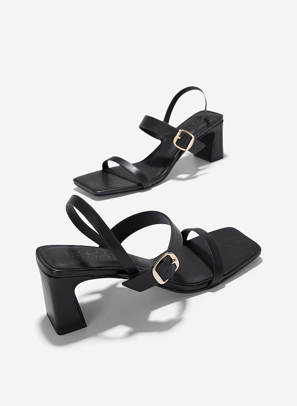 Décor Buckle Block Heeled Sandals - PUM 0795 - Black - VASCARA