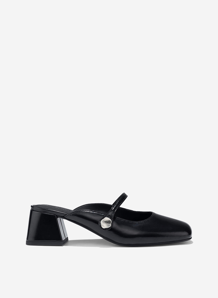 Décor Buckle Mary Jane Mules - MUL 0212 - Black - vascara.com