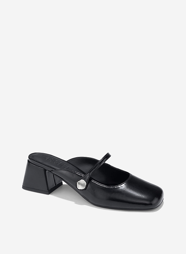 Décor Buckle Mary Jane Mules - MUL 0212 - Black - VASCARA