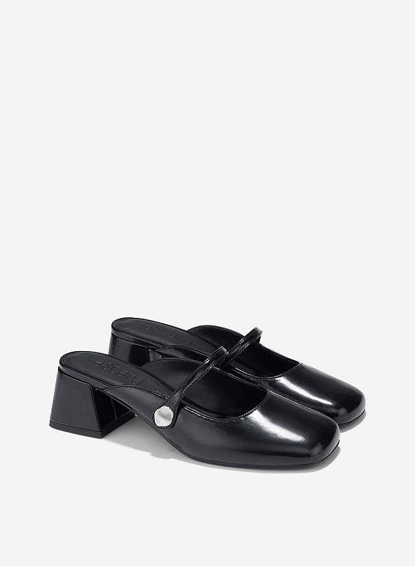 Décor Buckle Mary Jane Mules - MUL 0212 - Black - VASCARA