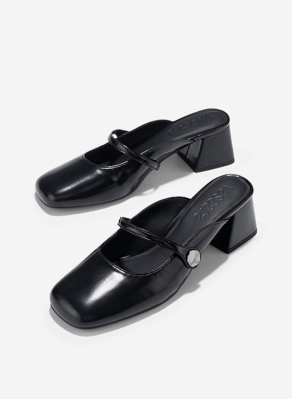 Décor Buckle Mary Jane Mules - MUL 0212 - Black - VASCARA