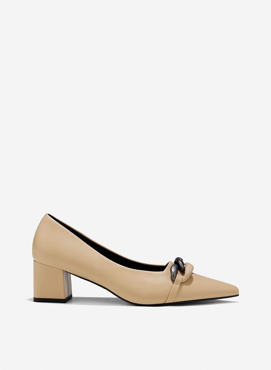 Décor Buckle Pointed Toe Pumps - HIG 0660 - Beige - vascara.com