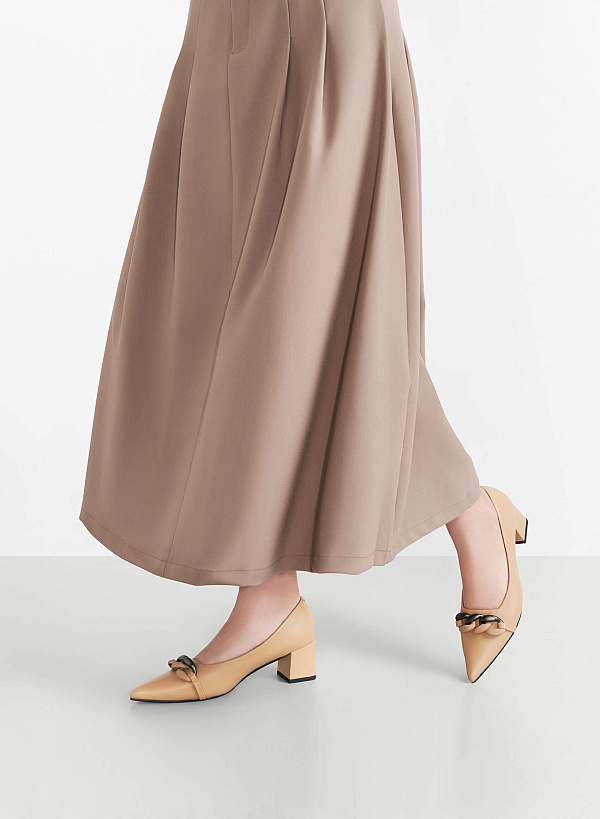Décor Buckle Pointed Toe Pumps - HIG 0660 - Beige - VASCARA