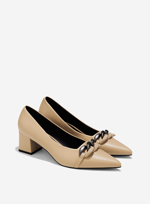 Décor Buckle Pointed Toe Pumps - HIG 0660 - Beige - VASCARA