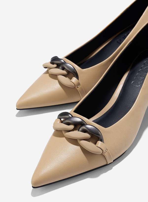 Décor Buckle Pointed Toe Pumps - HIG 0660 - Beige - VASCARA
