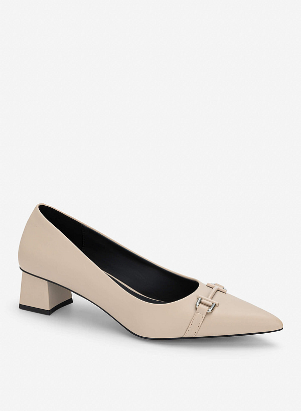 Décor Buckle Pointed Toe Pumps - HIG 0712 - Beige - VASCARA