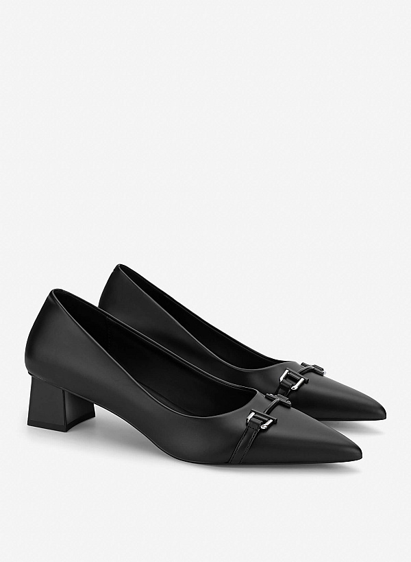 Décor Buckle Pointed Toe Pumps - HIG 0712 - Black - VASCARA