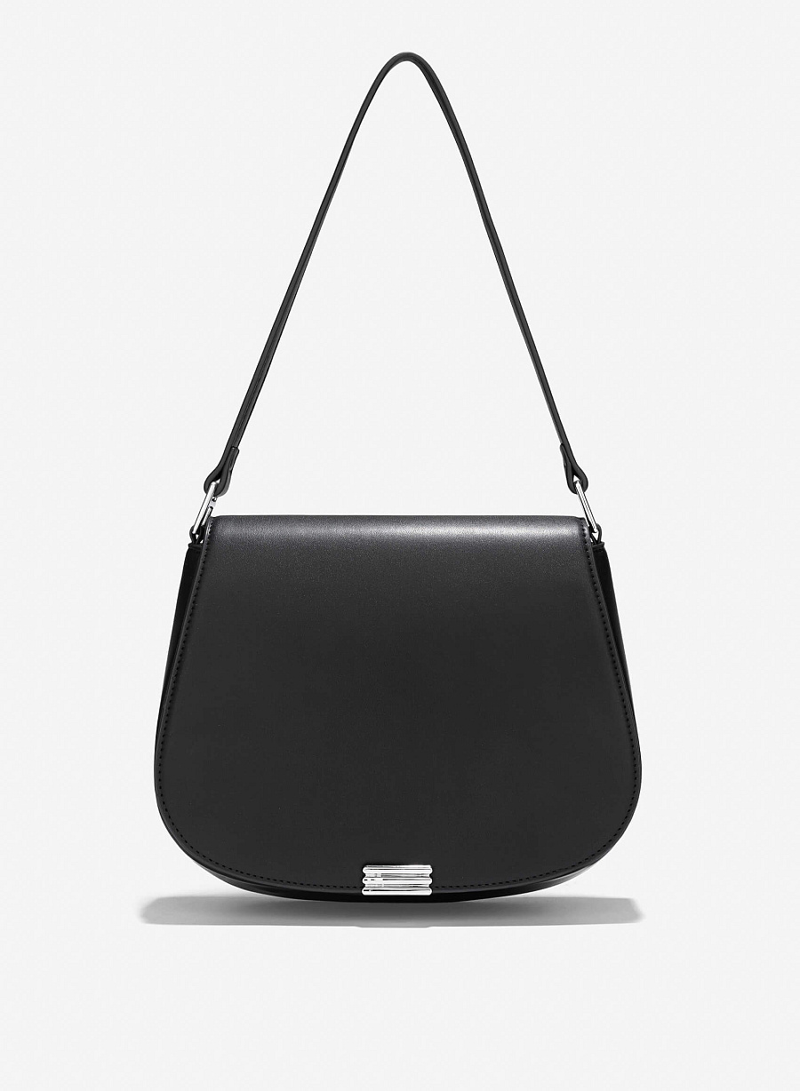 Décor Lock Flap Saddle Bag - MES 0252 - Black - vascara.com