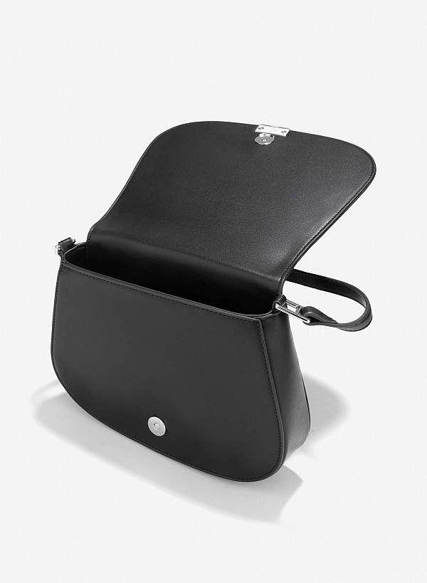 Décor Lock Flap Saddle Bag - MES 0252 - Black - VASCARA