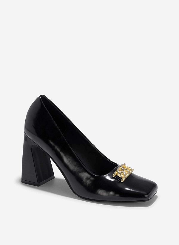 Décor Lock Square-Toe Block Heels - HIG 0654 - Black - VASCARA