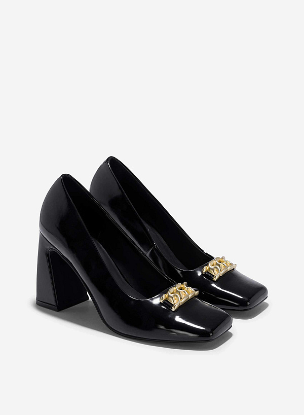 Décor Lock Square-Toe Block Heels - HIG 0654 - Black - VASCARA