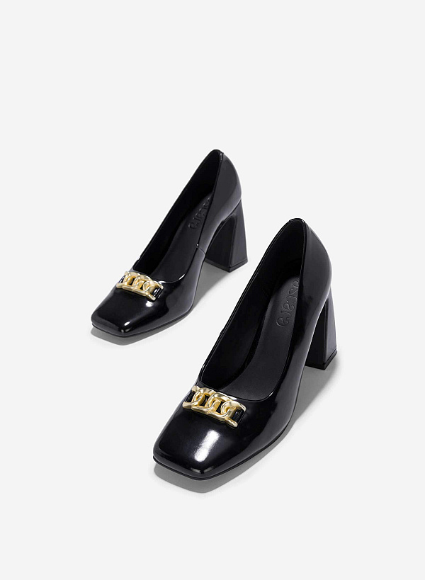 Décor Lock Square-Toe Block Heels - HIG 0654 - Black - VASCARA