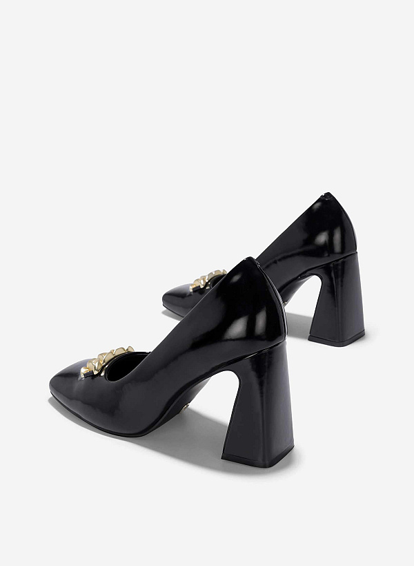 Décor Lock Square-Toe Block Heels - HIG 0654 - Black - VASCARA