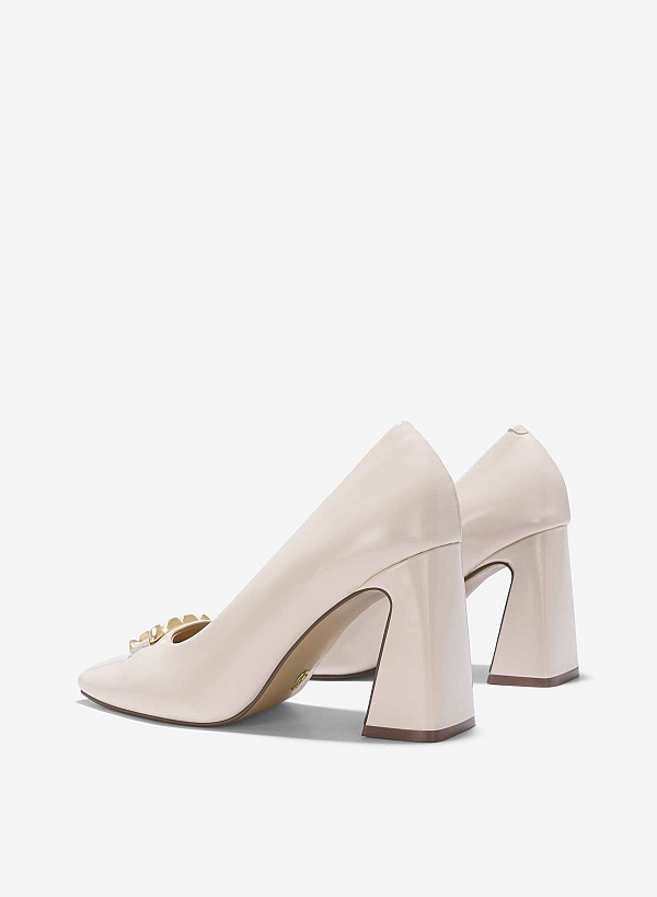 Décor Lock Square-Toe Block Heels - HIG 0654 - Cream - VASCARA