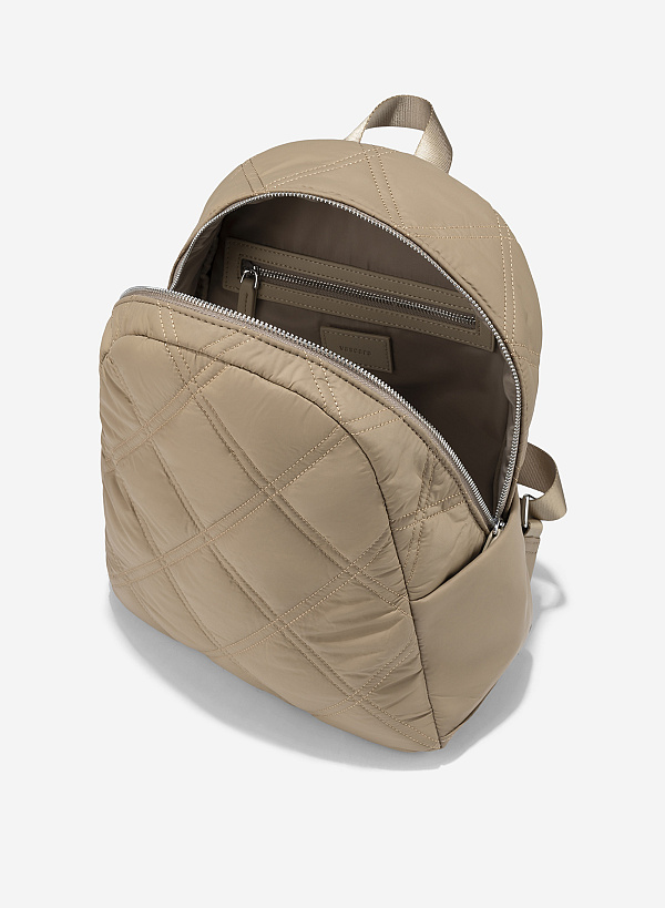 Diamond-shaped Quilted Parachute Backpack - BAK 0214 - Beige - VASCARA