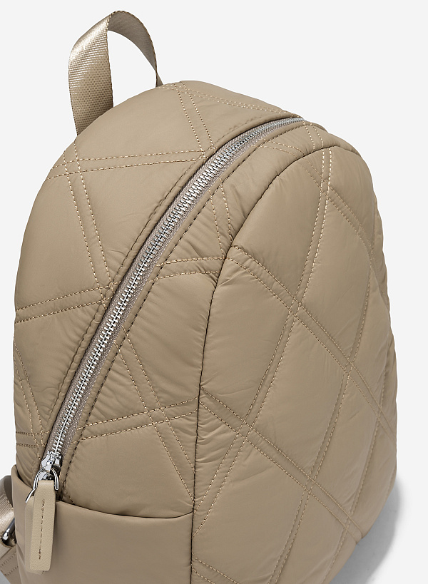 Diamond-shaped Quilted Parachute Backpack - BAK 0214 - Beige - VASCARA