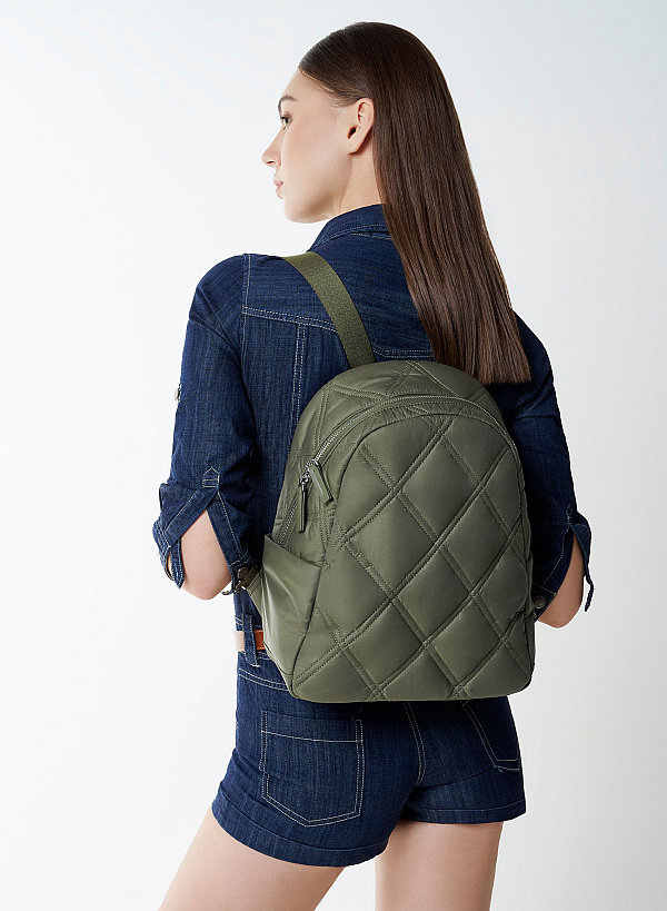 Diamond-shaped Quilted Parachute Backpack - BAK 0214 - Beige - VASCARA