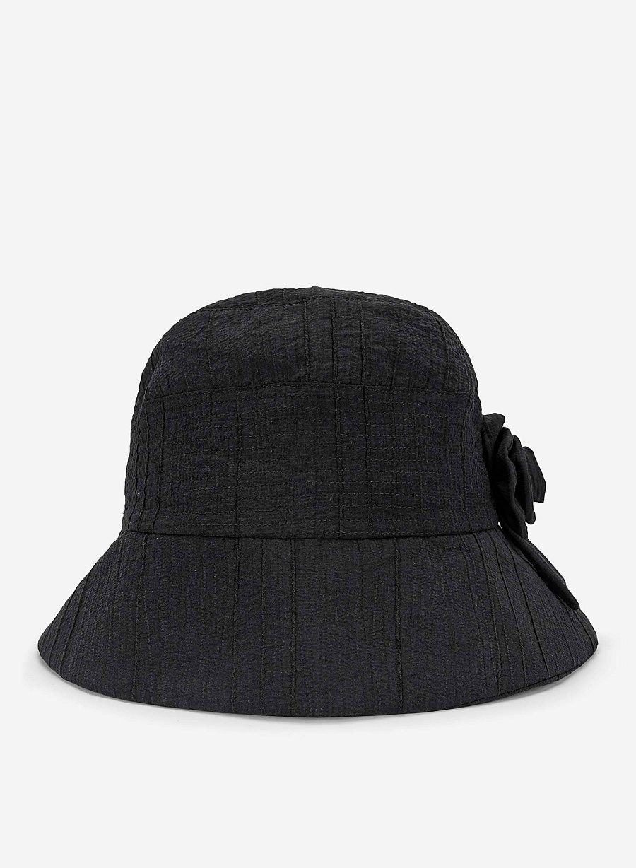 Flower Decor Buket Hat - HAT 0008 - Black - vascara.com