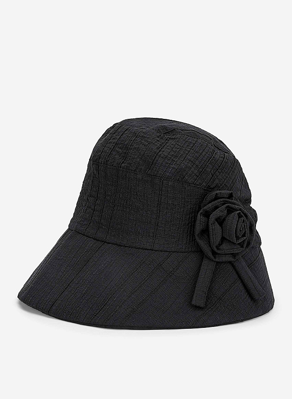 Flower Decor Buket Hat - HAT 0008 - Black - VASCARA