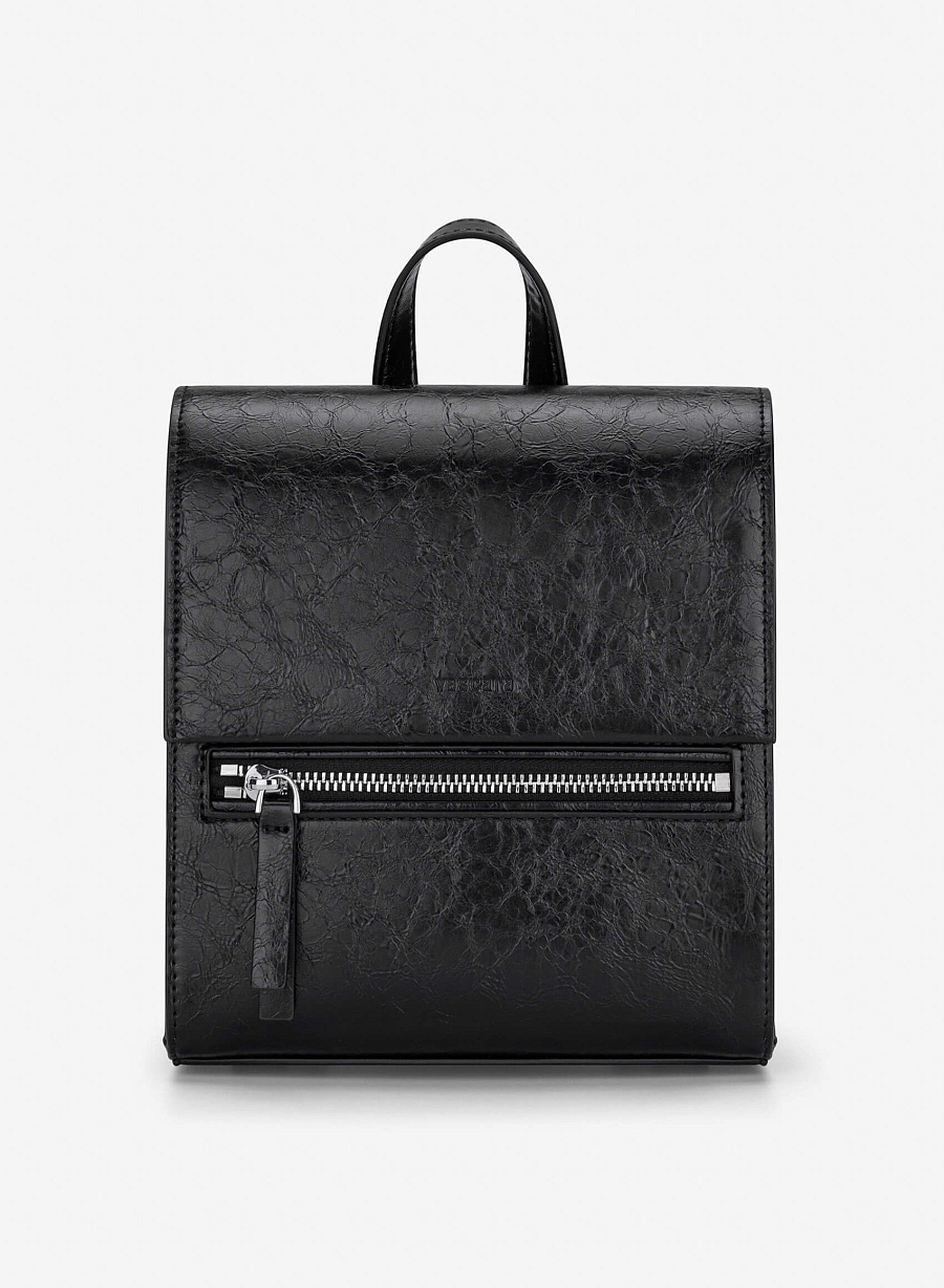Fold-Over Textured Mini Backpack - BAK 0224 - Black - vascara.com