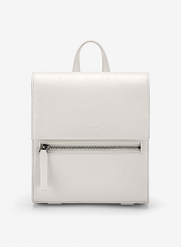 View more item Fold-Over Textured Mini Backpack - BAK 0224 - Cream