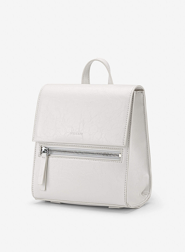 View more item Fold-Over Textured Mini Backpack - BAK 0224 - Cream