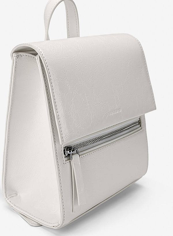 Fold-Over Textured Mini Backpack - BAK 0224 - Cream - VASCARA
