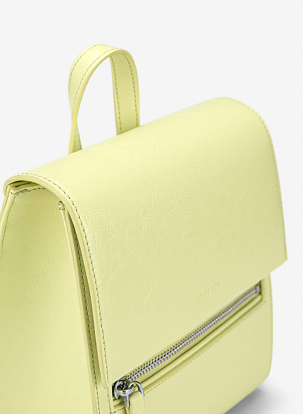 Fold-Over Textured Mini Backpack - BAK 0224 - Light Green - VASCARA